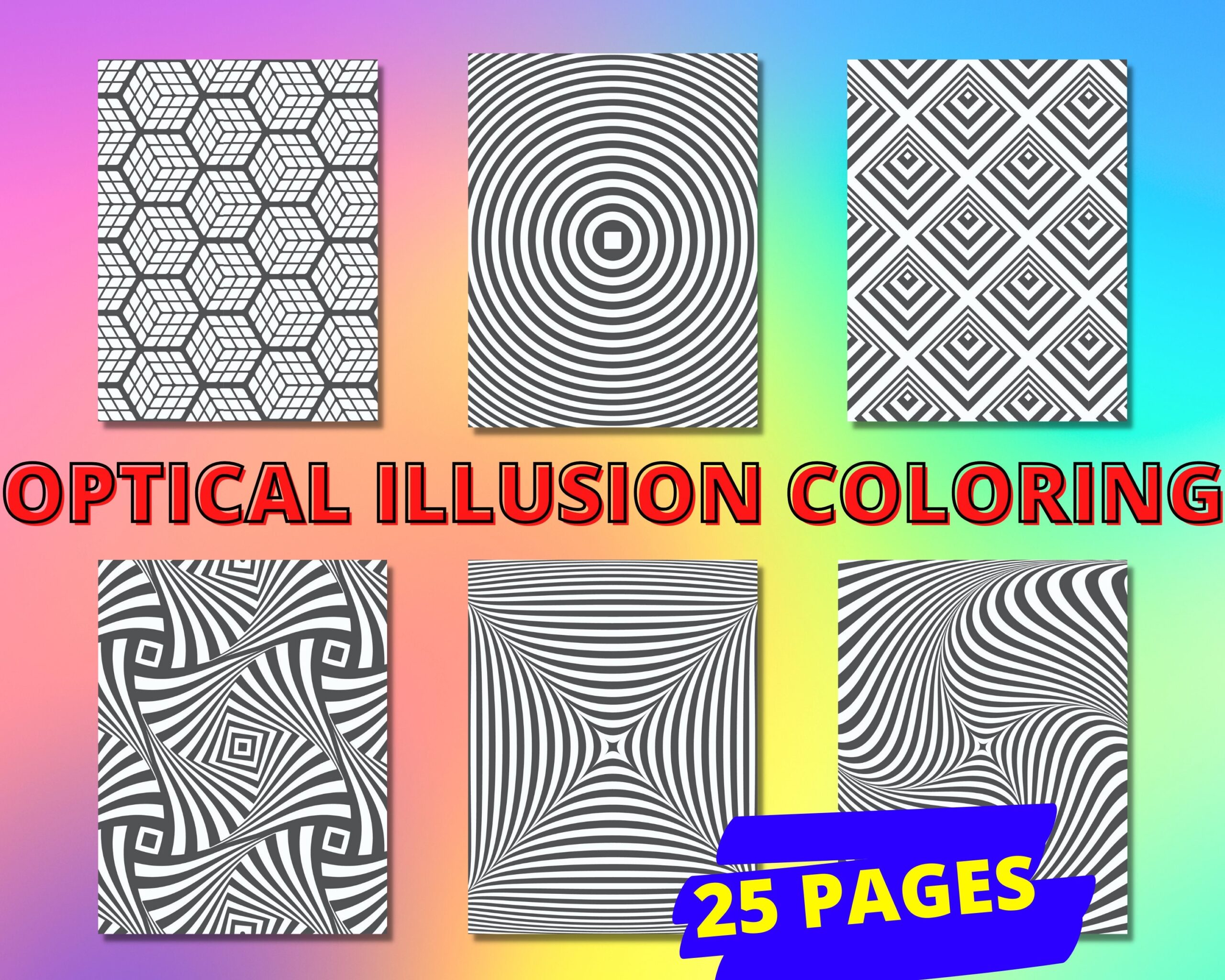 Adult Coloring Pages Optical Illusion Art Print Art Therapy Coloring Book Printable PDF Coloring Sheets Digital instant Download Etsy