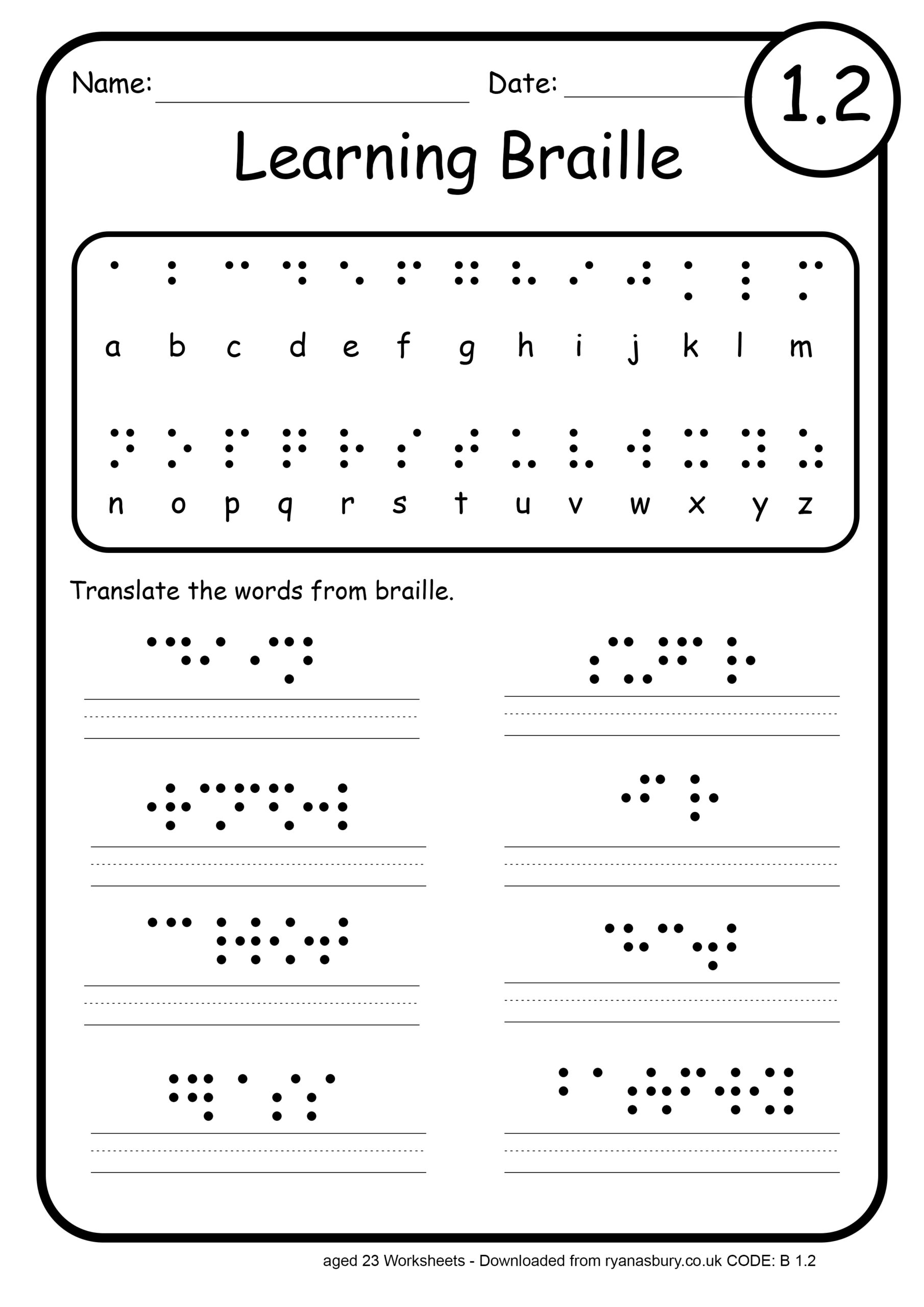 Free Printable Braille Worksheets Free Printable Braille Worksheets