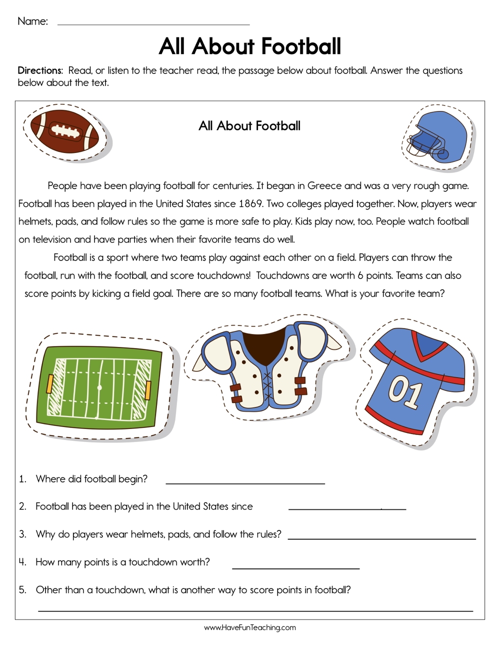 All About Football Worksheet Have Fun Teaching