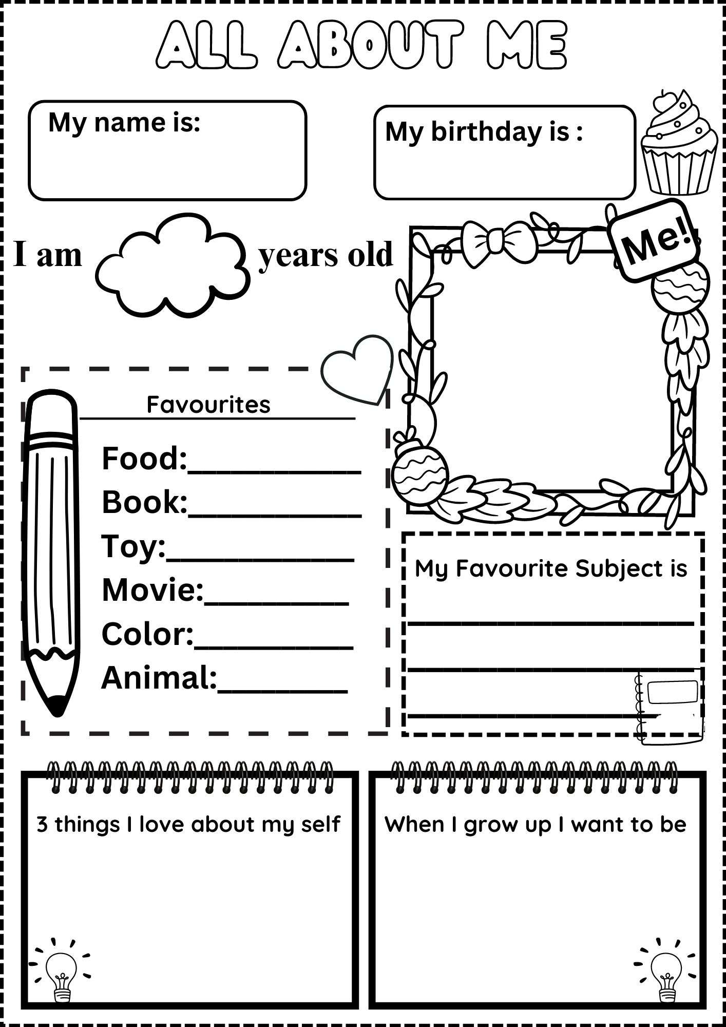 Free Printable All About Me Worksheets
