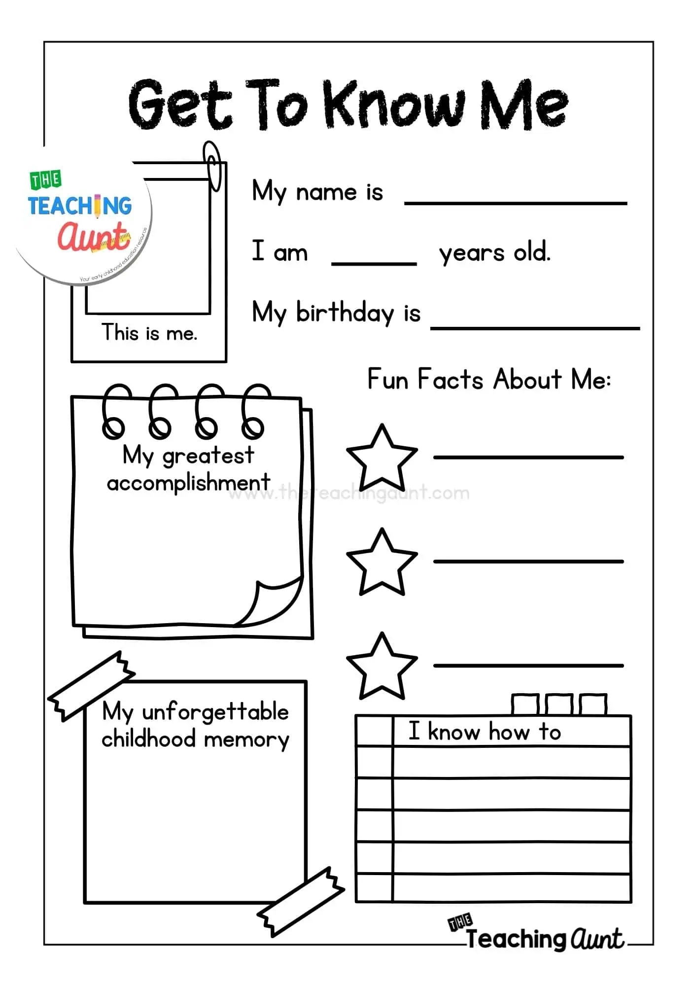 Free All About Me Printable Worksheets