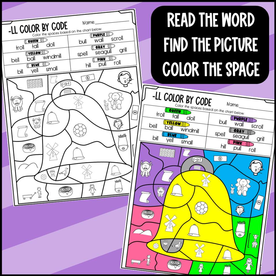 ALL ELL ILL OLL And ULL Color By Code Worksheets Made By Teachers