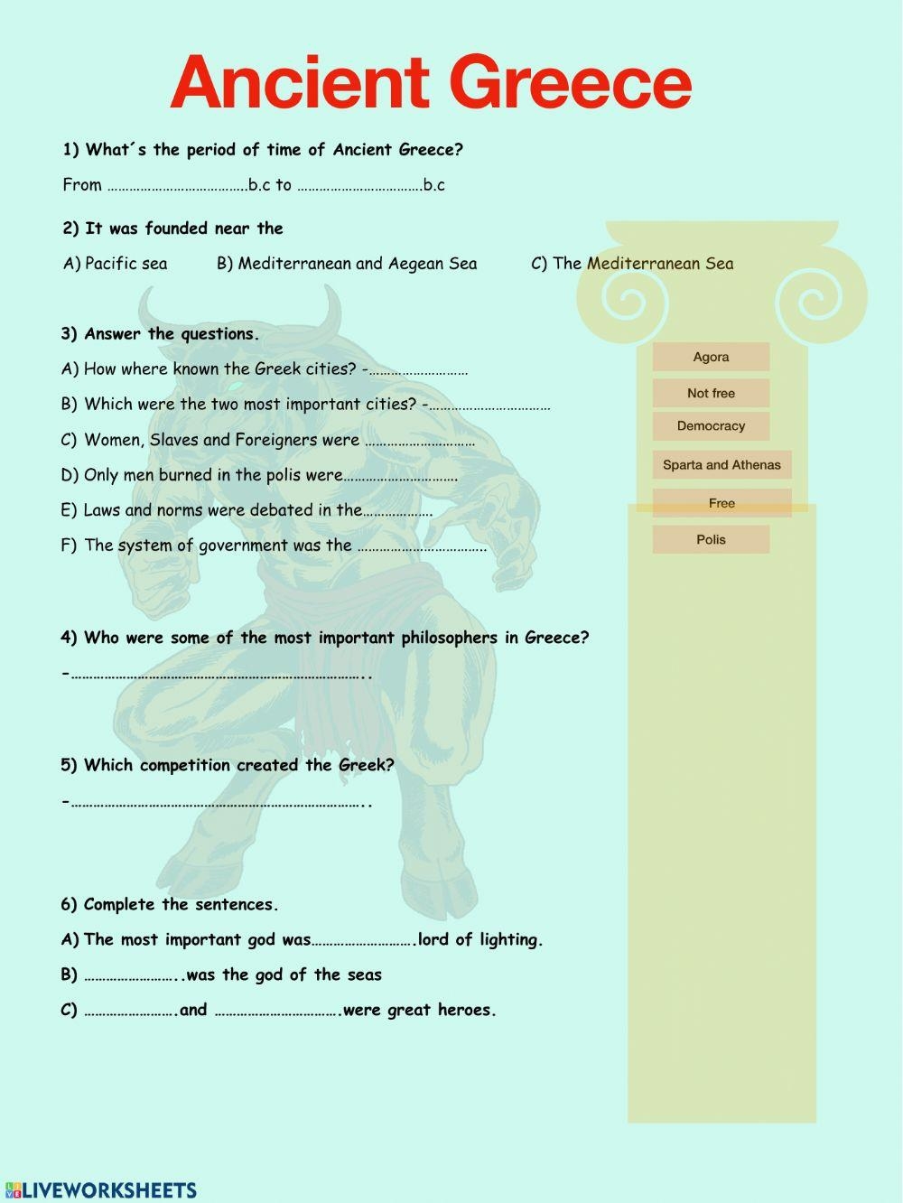 Free Printable Ancient Greece Worksheets