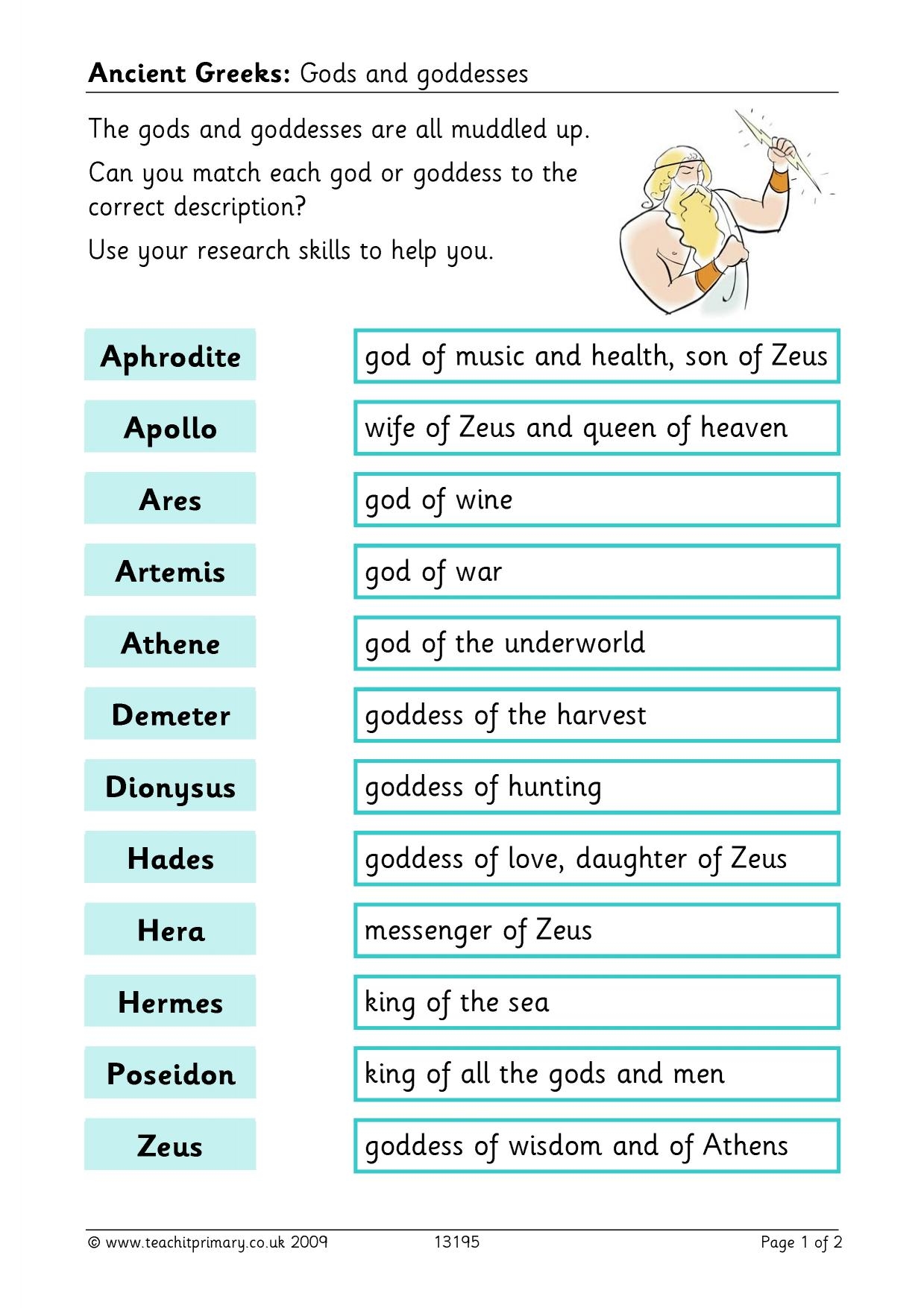 Ancient Greek Gods And Goddesses Quiz KS2 History Teachit 