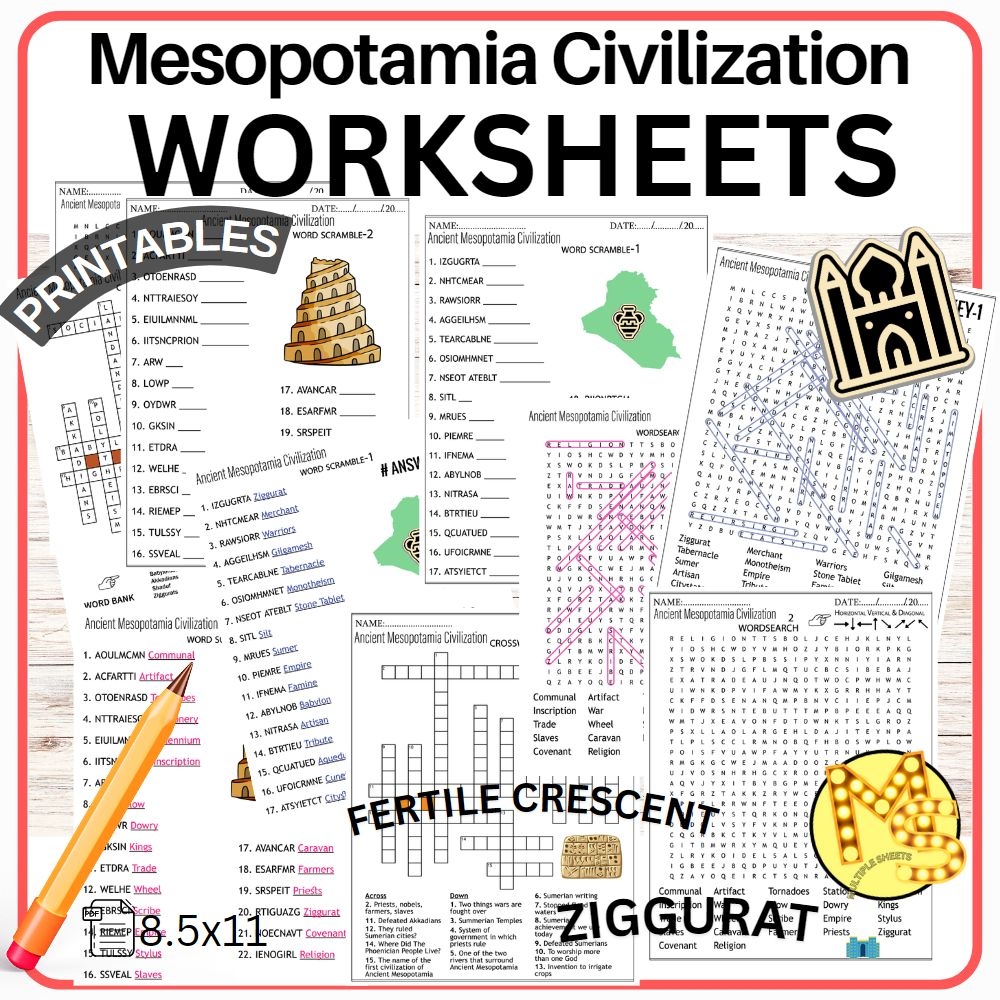 Ancient Mesopotamia Civilization Worksheets Crossword Word 