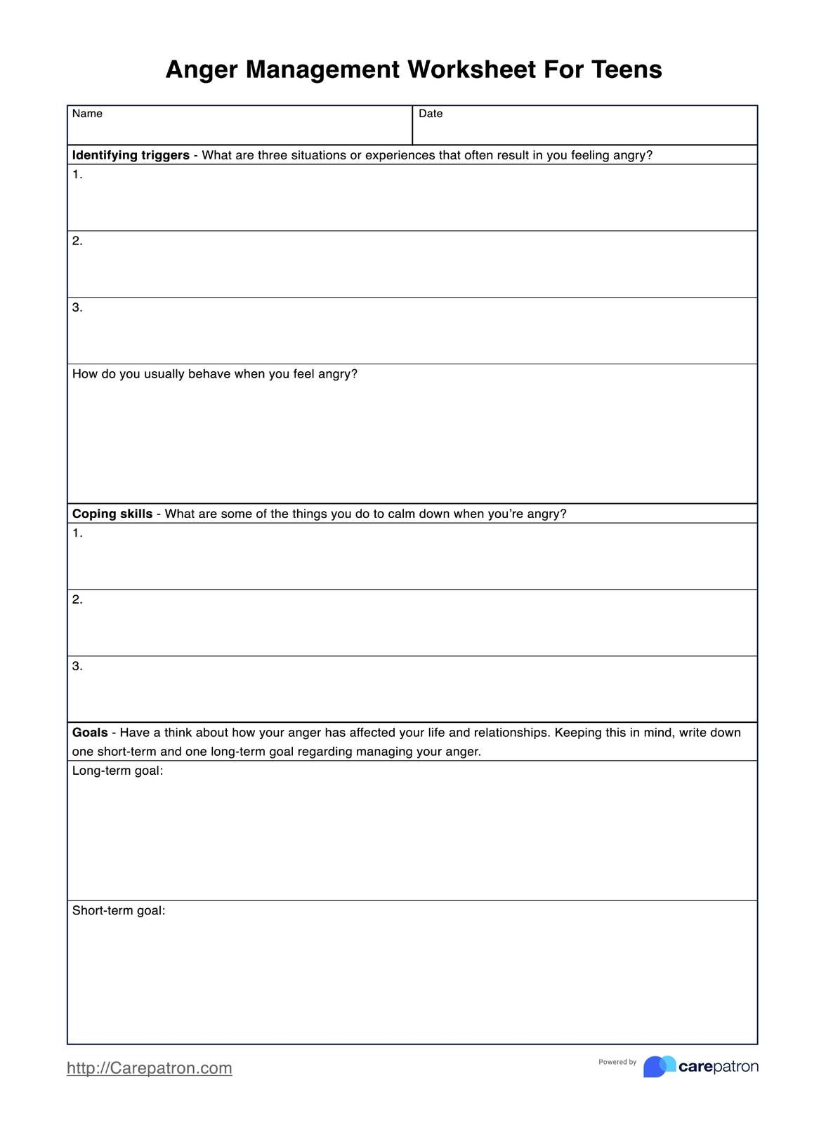 Anger Management Worksheets For Teens U0026 Example Free PDF Download