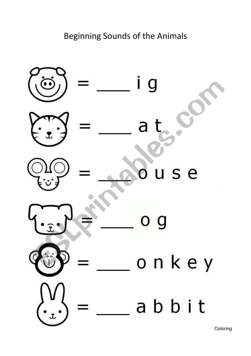 Animal Beginng Sound ESL Worksheet By ShirliBihar