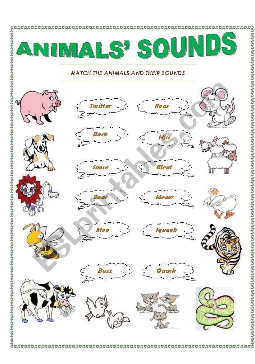 Animals Sounds ESL Worksheet By Trisnagt
