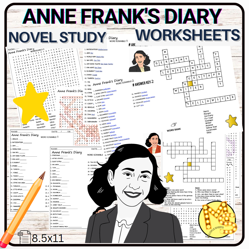 Anne Frank s Diary Novel Worksheets Crossword Word Scramble Wordsearch Quiz Made By Teachers