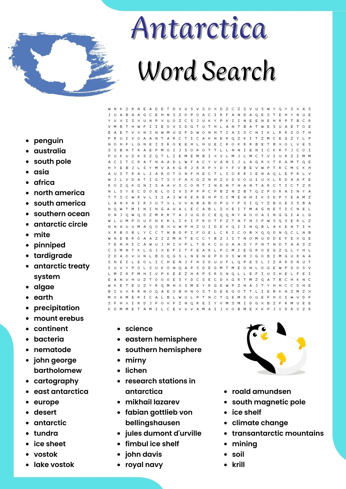 Antarctica Word Search Puzzle Worksheet Activities For Kids Antarctica Word Search Puzzle Worksheet Activities For Kids