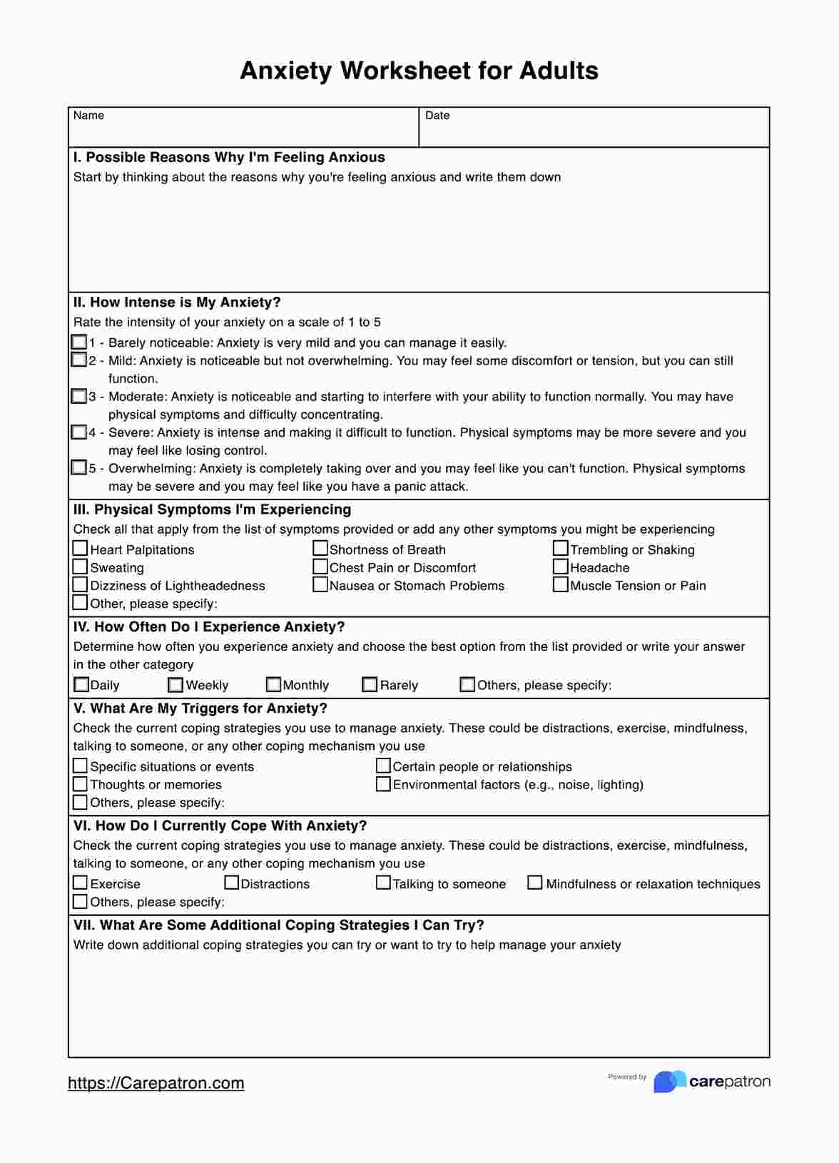 Anxiety Worksheets For Adults U0026 Example Free PDF Download