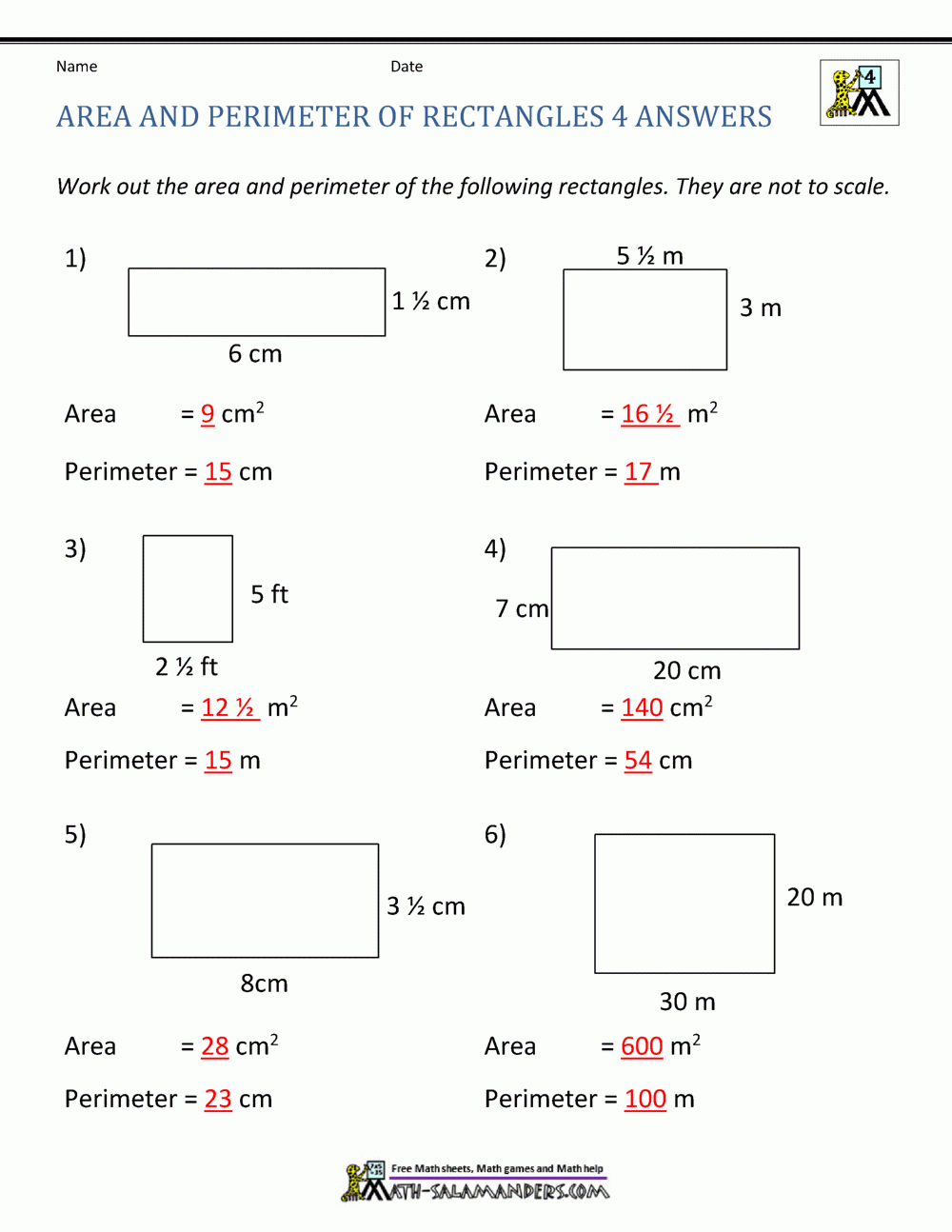 Free Printable 3rd Grade Perimeter Worksheets
