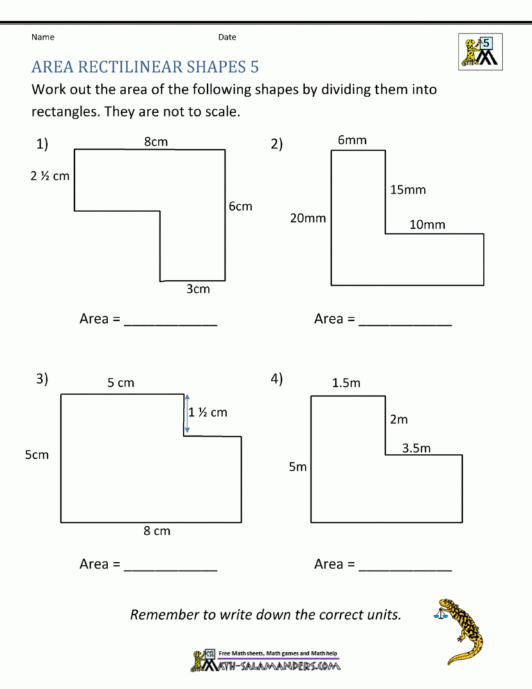 Area Of Rectangle Worksheets