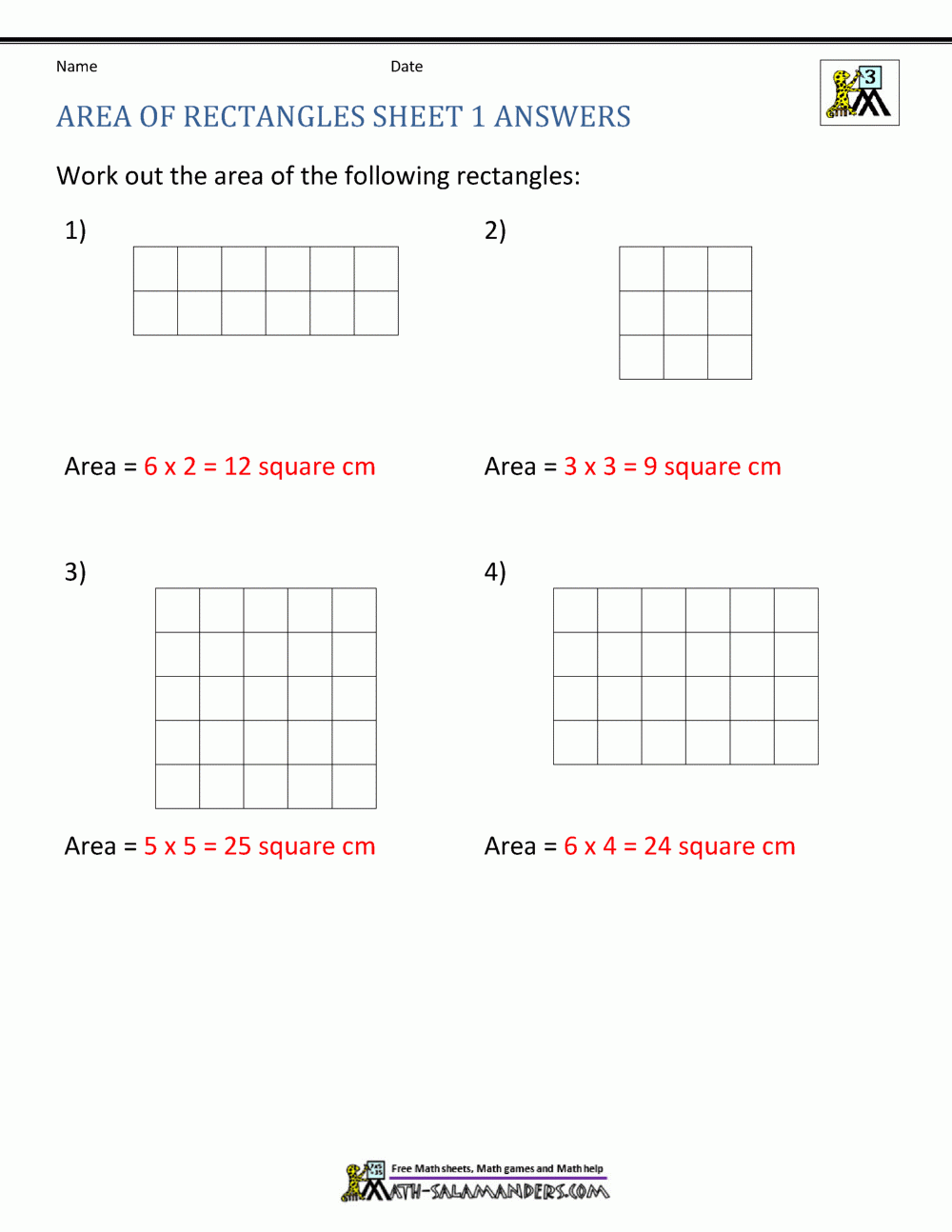 Area Of Rectangle Worksheets