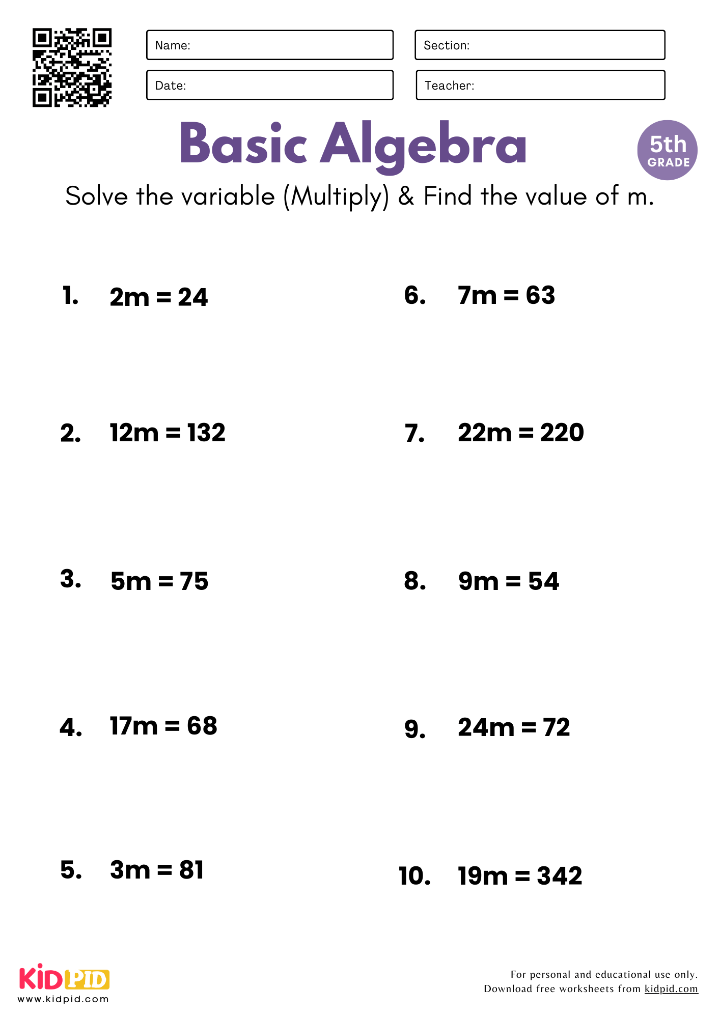 Free Printable Grade 5 Worksheets