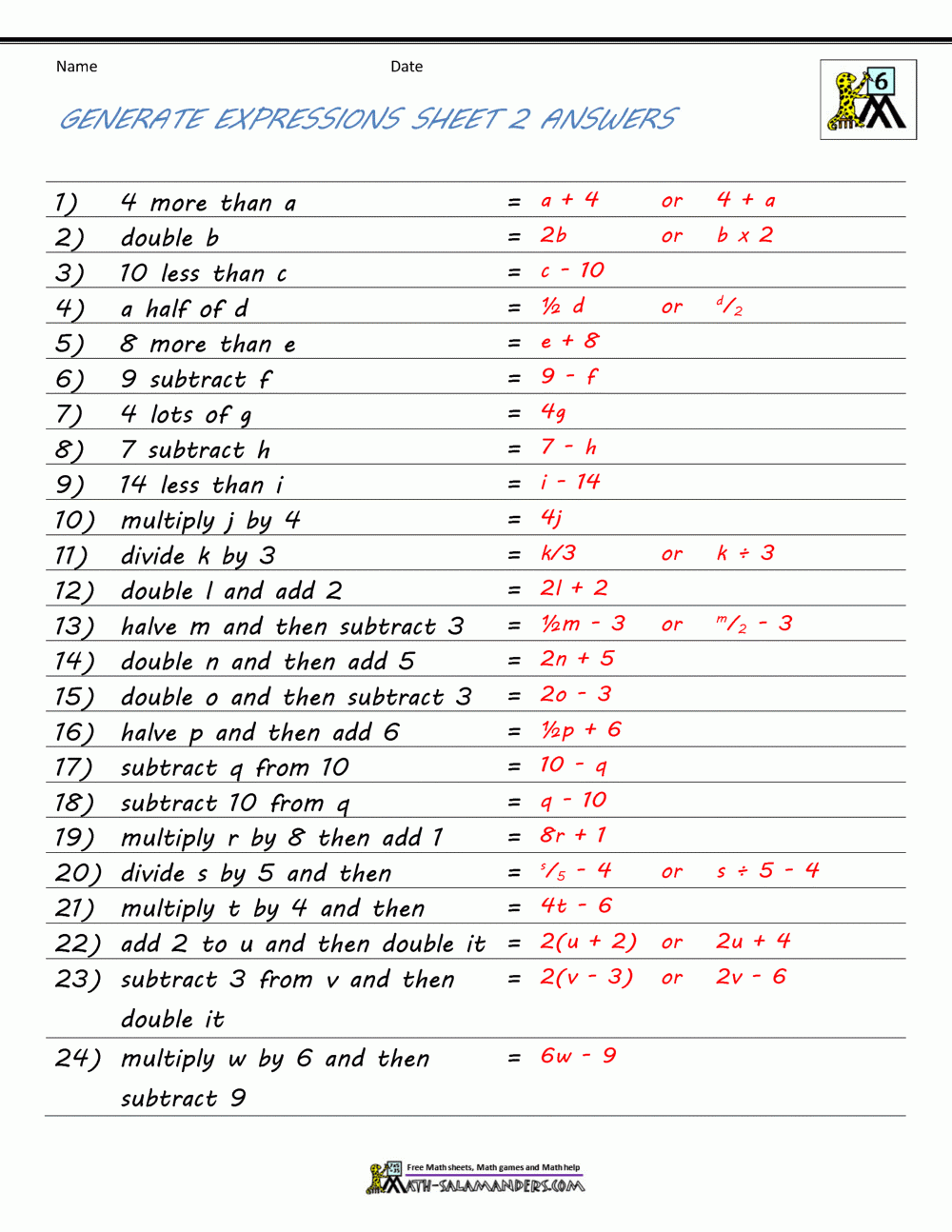 College Algebra Free Printable Worksheets