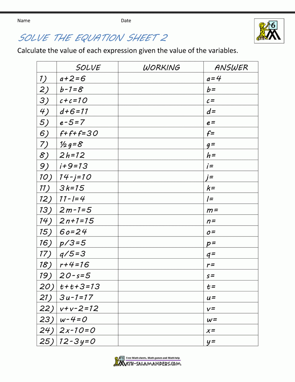 Free Printable 9th Grade Algebra Worksheets