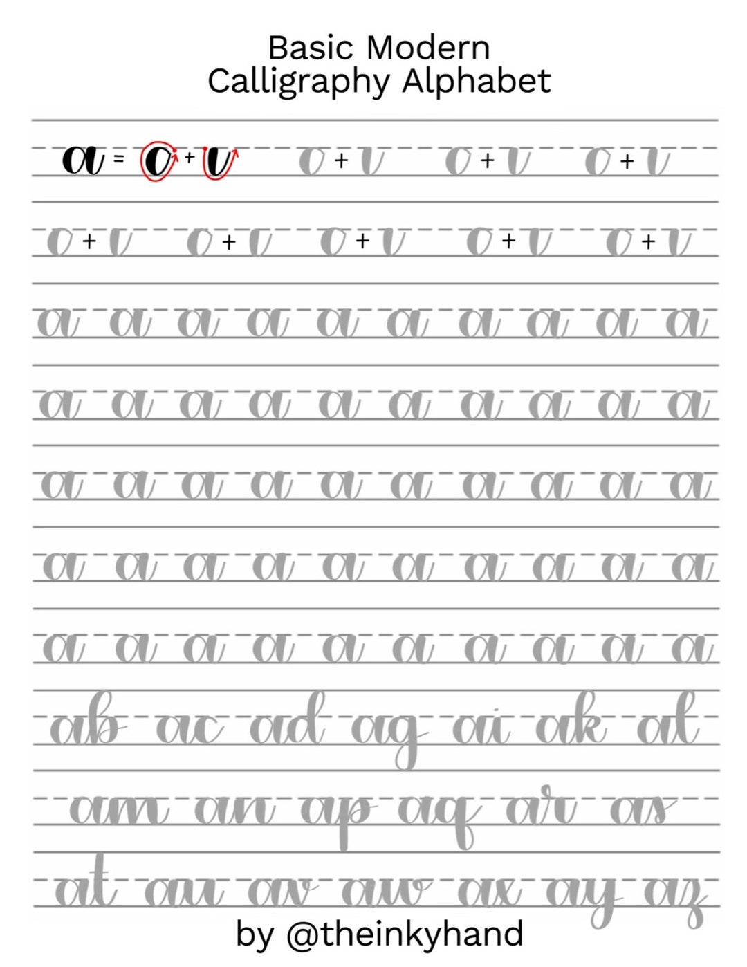 Basic Modern Calligraphy Practice Sheets By theinkyhand Lowercase Alphabet DIGITAL DOWNLOAD Etsy