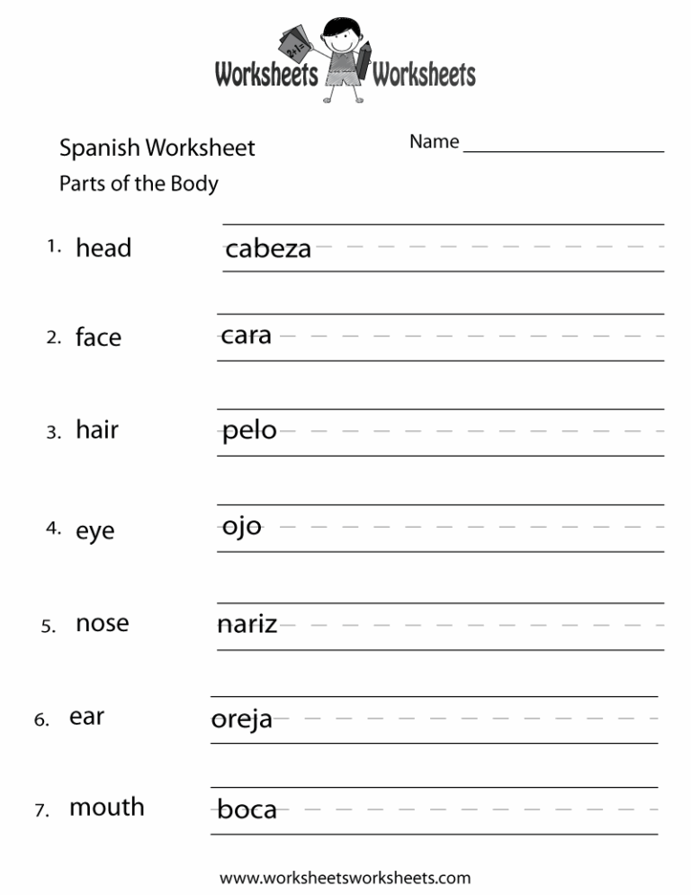 Beginning Spanish Worksheet Worksheets Worksheets