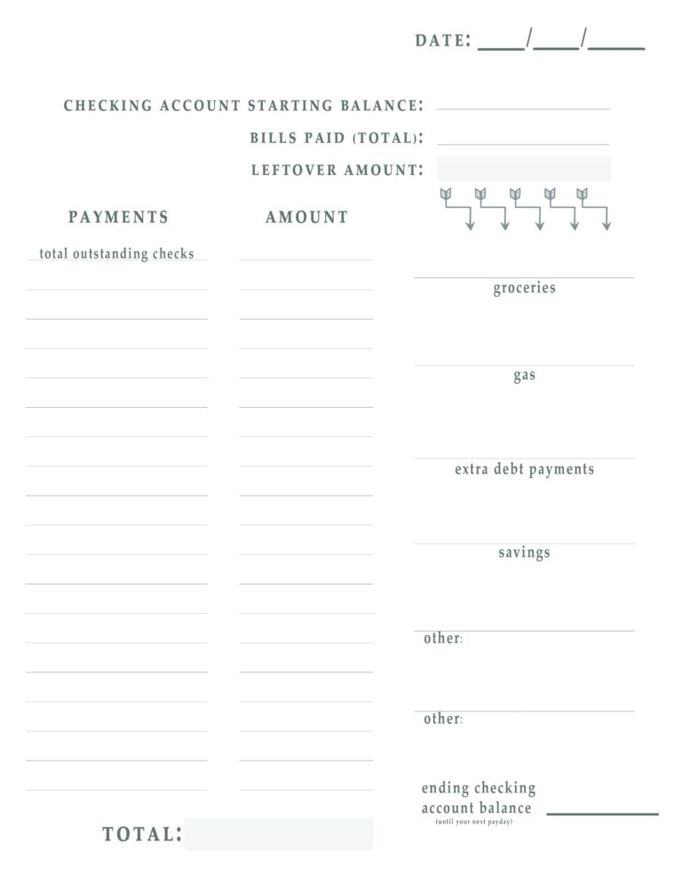 Bill Pay Worksheet FREE Printable