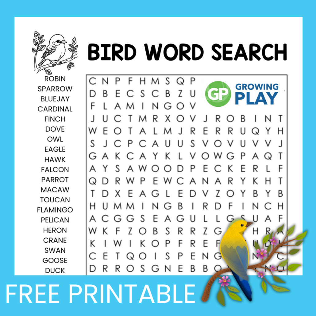 Bird Word Search Free Printable Growing Play