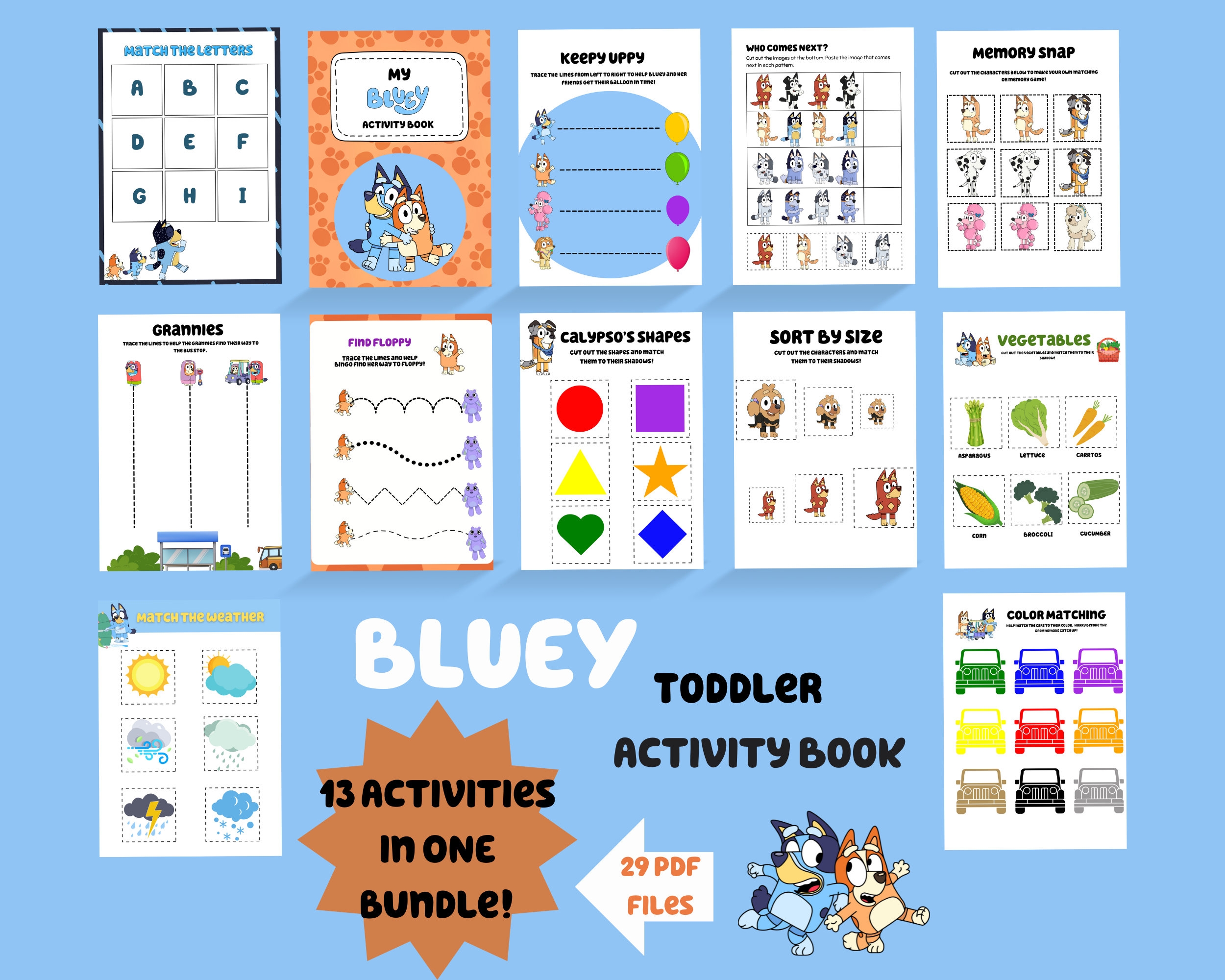 Bluey Activity Book Printable Preschool U0026 Toddler Learning Binder Bluey Busy Book Bluey Activites Pre writing Color shape Match Etsy