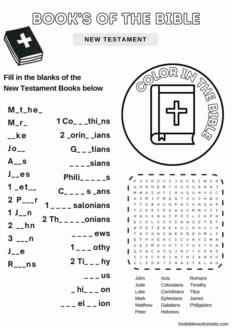 Books Of The Bible New Testament VBS Worksheet Free Bible Worksheets