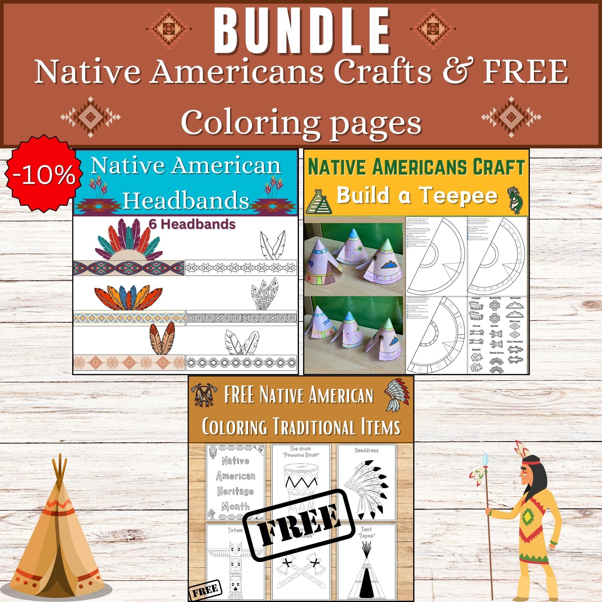 BUNDLE Native Americans Headband Crown Feather Build A 3D Teepee