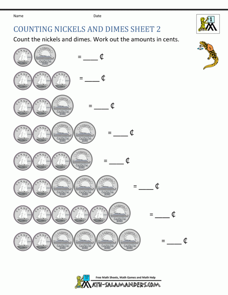 Canadian Money Worksheets