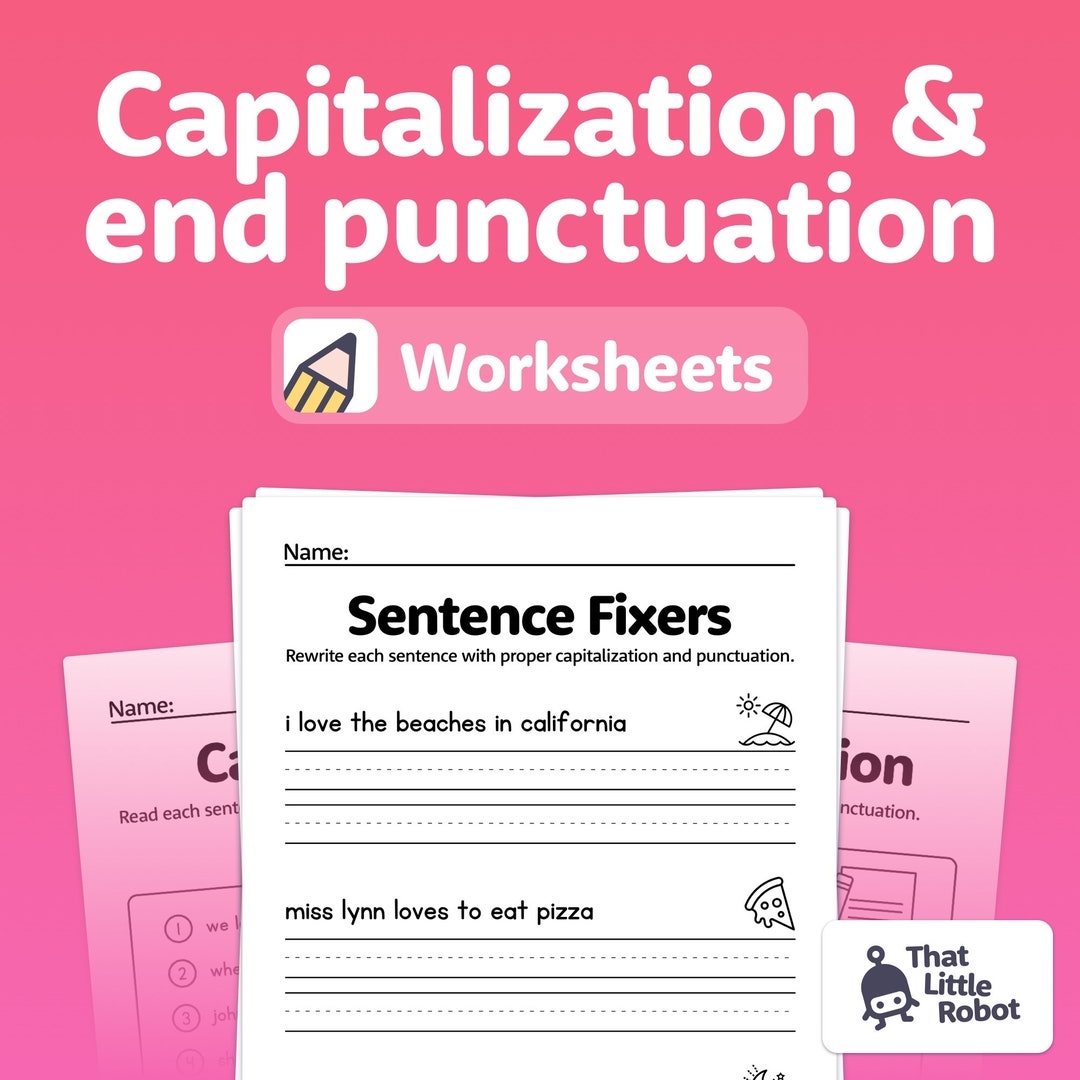 Capitalization U0026 End Punctuation Worksheets No Prep 1st And 2nd Grade Grammar Worksheets printable PDF Etsy