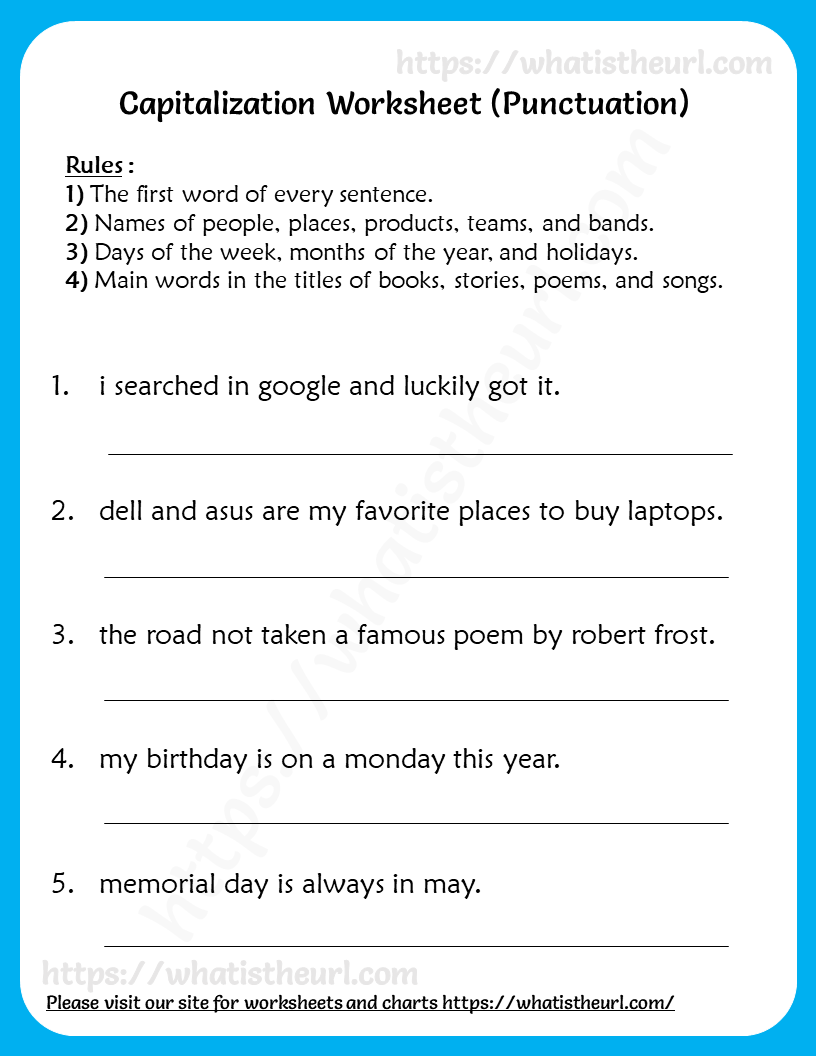 Capitalization Worksheet For 3rd Grade punctuation Your Home 
