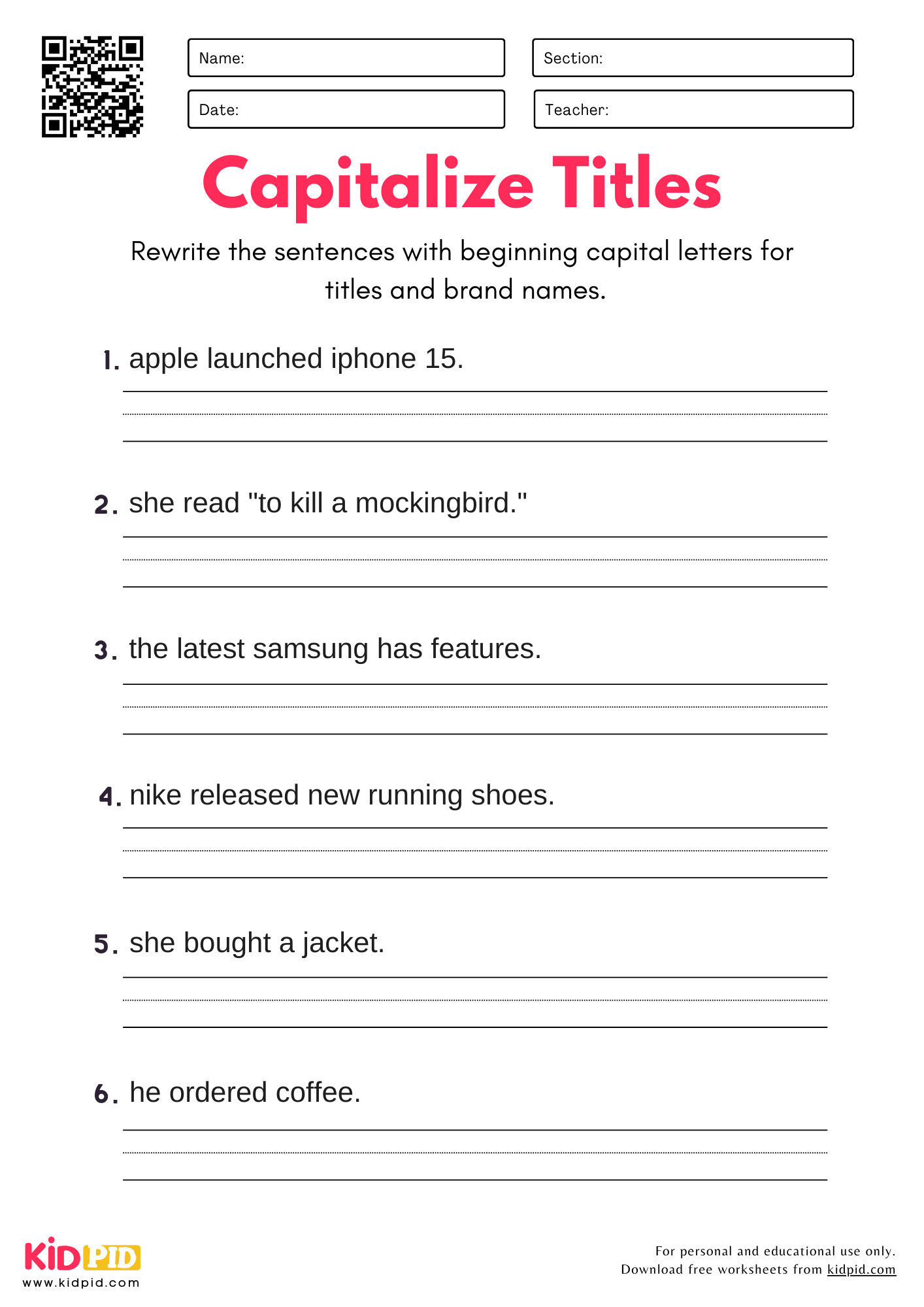 Capitalization And Punctuation Worksheets Free Printable