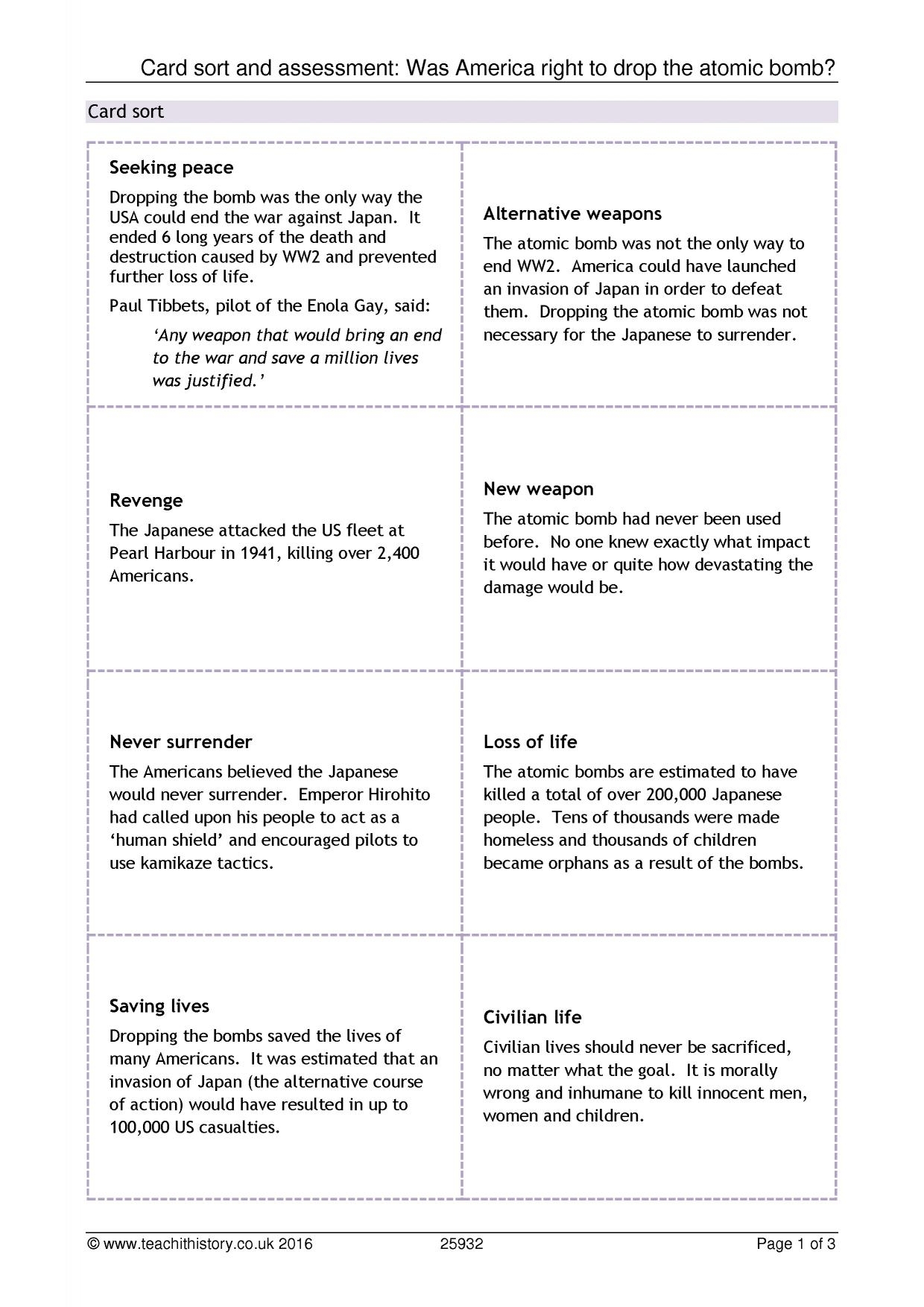Card Sort And Assessment Was America Right To Drop The Atomic Card Sort And Assessment Was America Right To Drop The Atomic