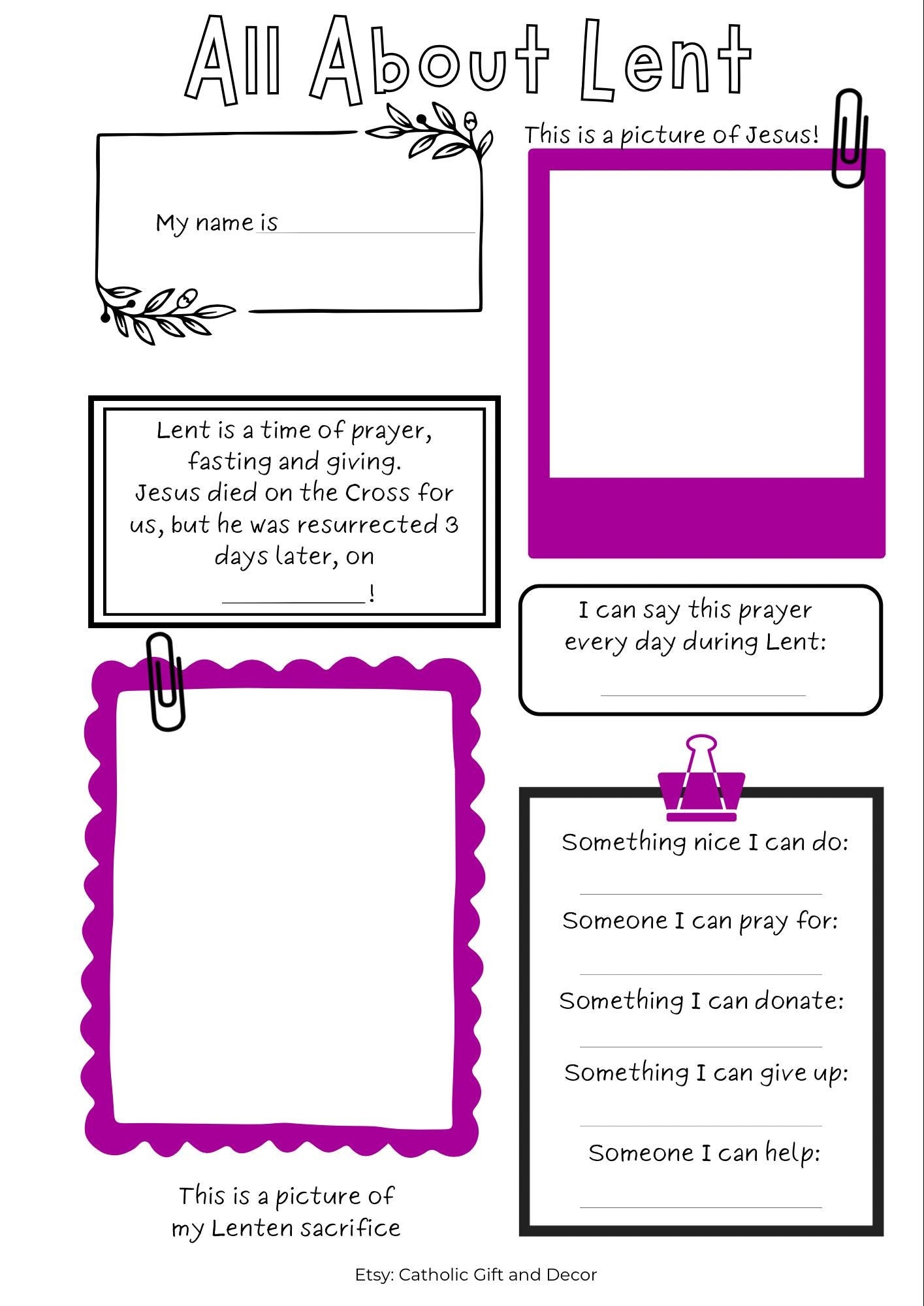 Catholic Lent Activity PDF Lent Worksheet Lent For Kids Lent Printable For Kids Lenten Activity Ash Wednesday Catholic Printable Etsy