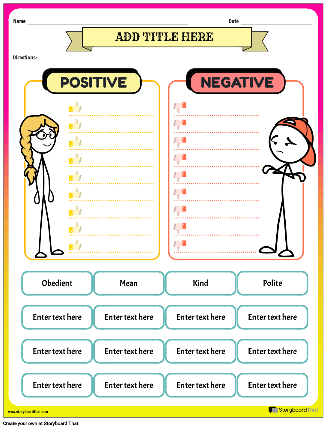 Character Traits Worksheets For Students StoryboardThat