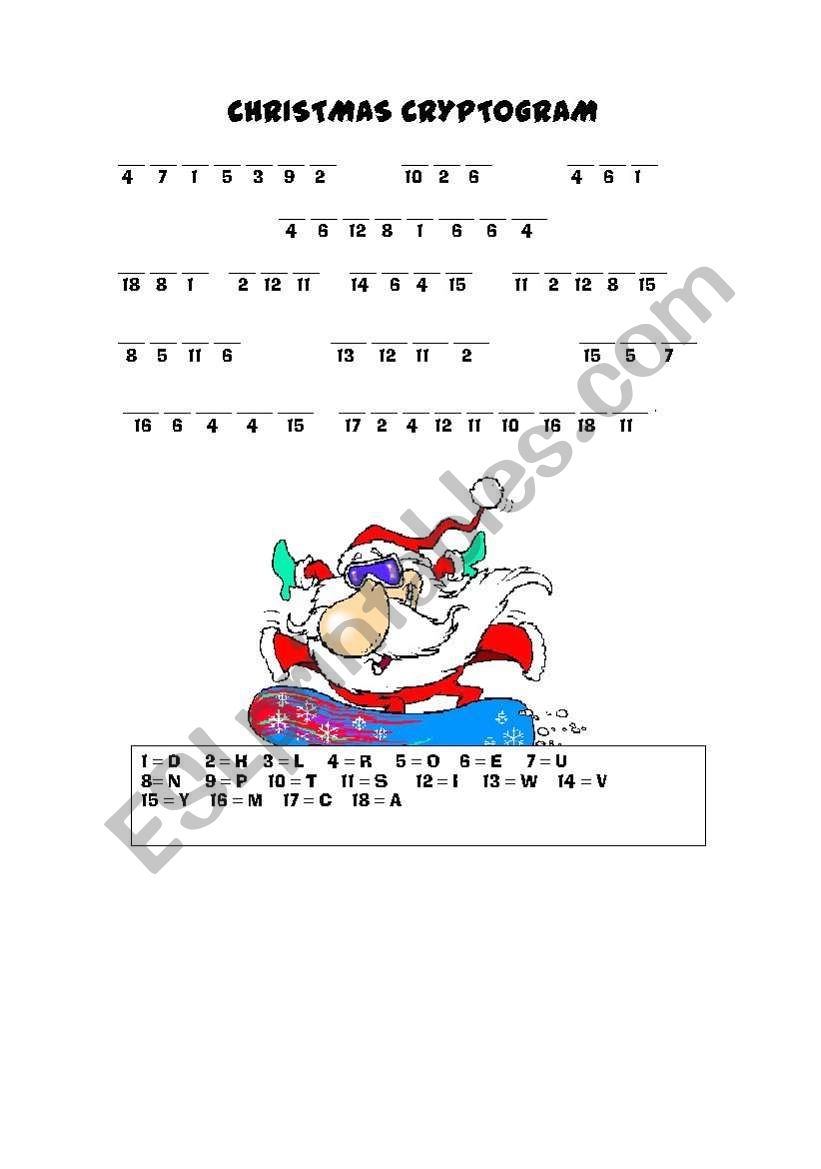 Christmas Cryptogram ESL Worksheet By Triska