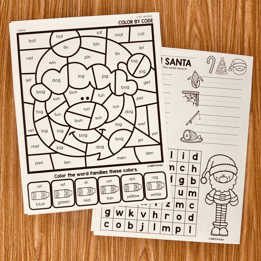 Christmas CVC Decoding Printables Simply Kinder Plus