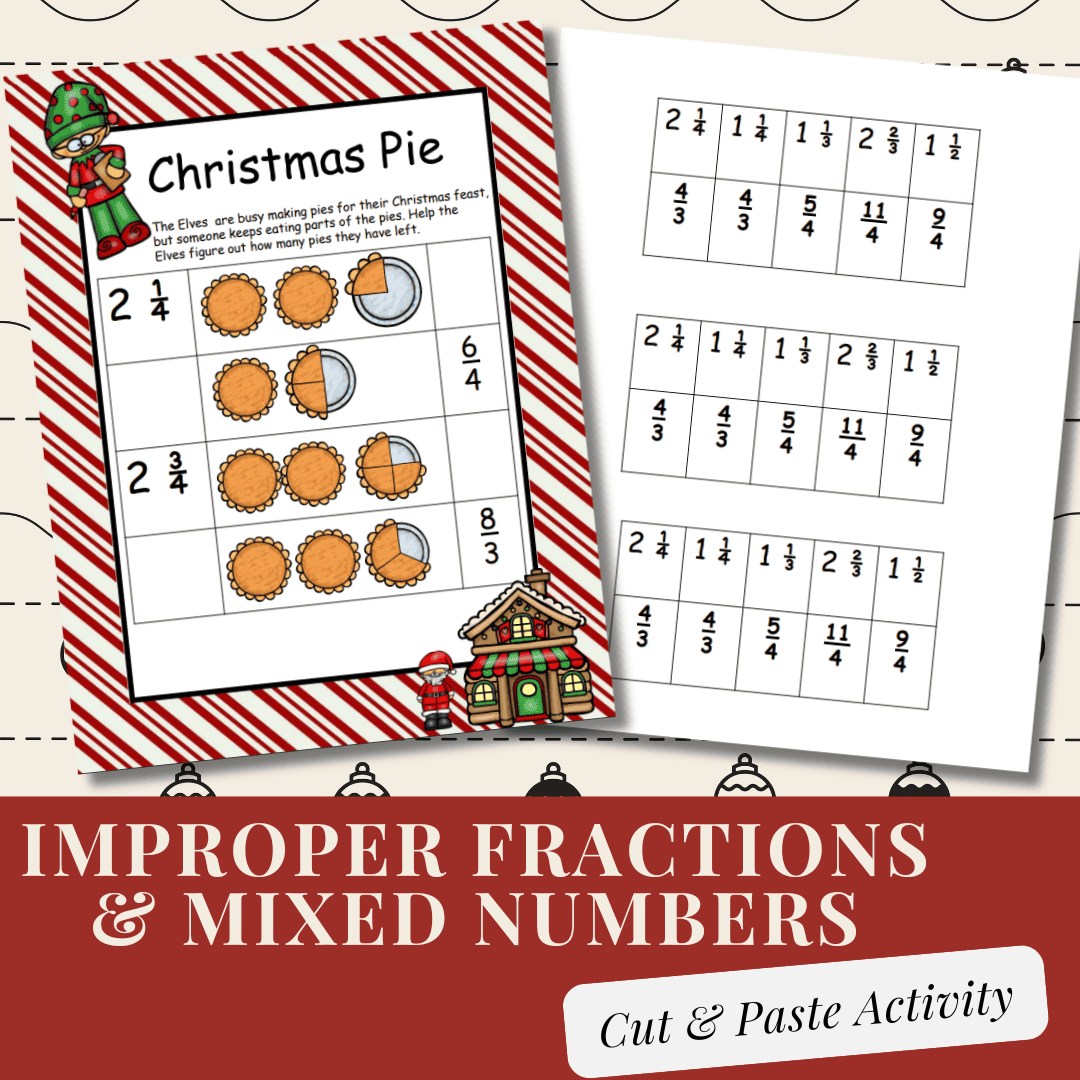 Christmas Improper Fractions U0026 Mixed Numbers Worksheets Free Printable