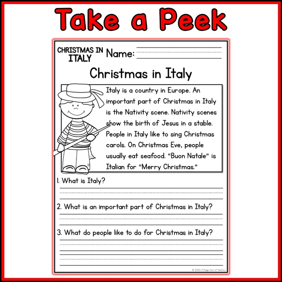 Christmas In Italy Social Studies Reading Comprehension Passages K 2 Made By Teachers