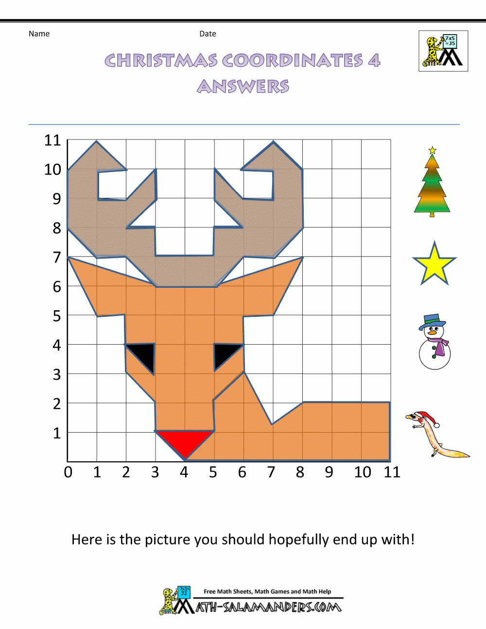 Free Printable Christmas Coordinate Graphing Worksheets