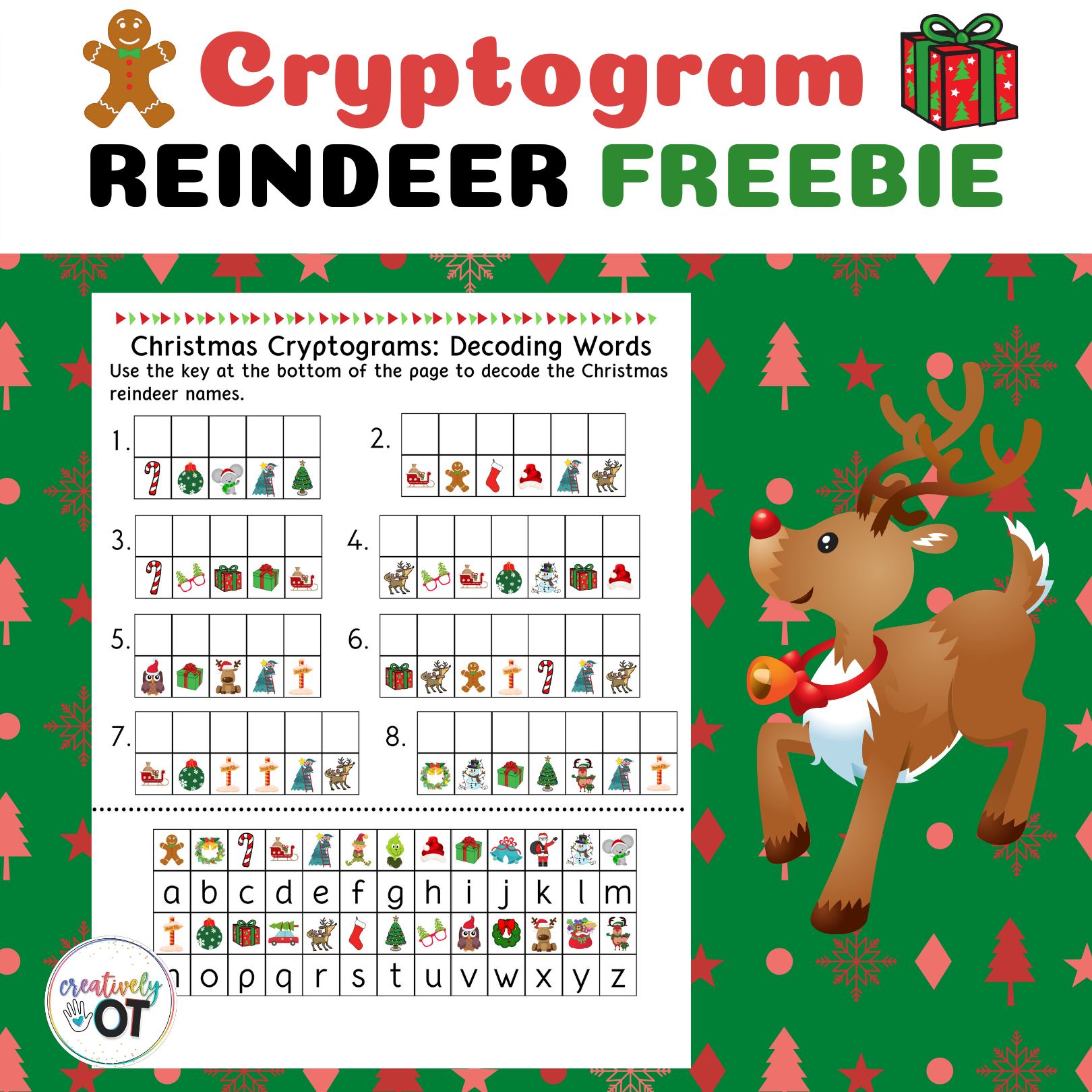 Christmas Reindeer Cryptogram Freebie Made By Teachers