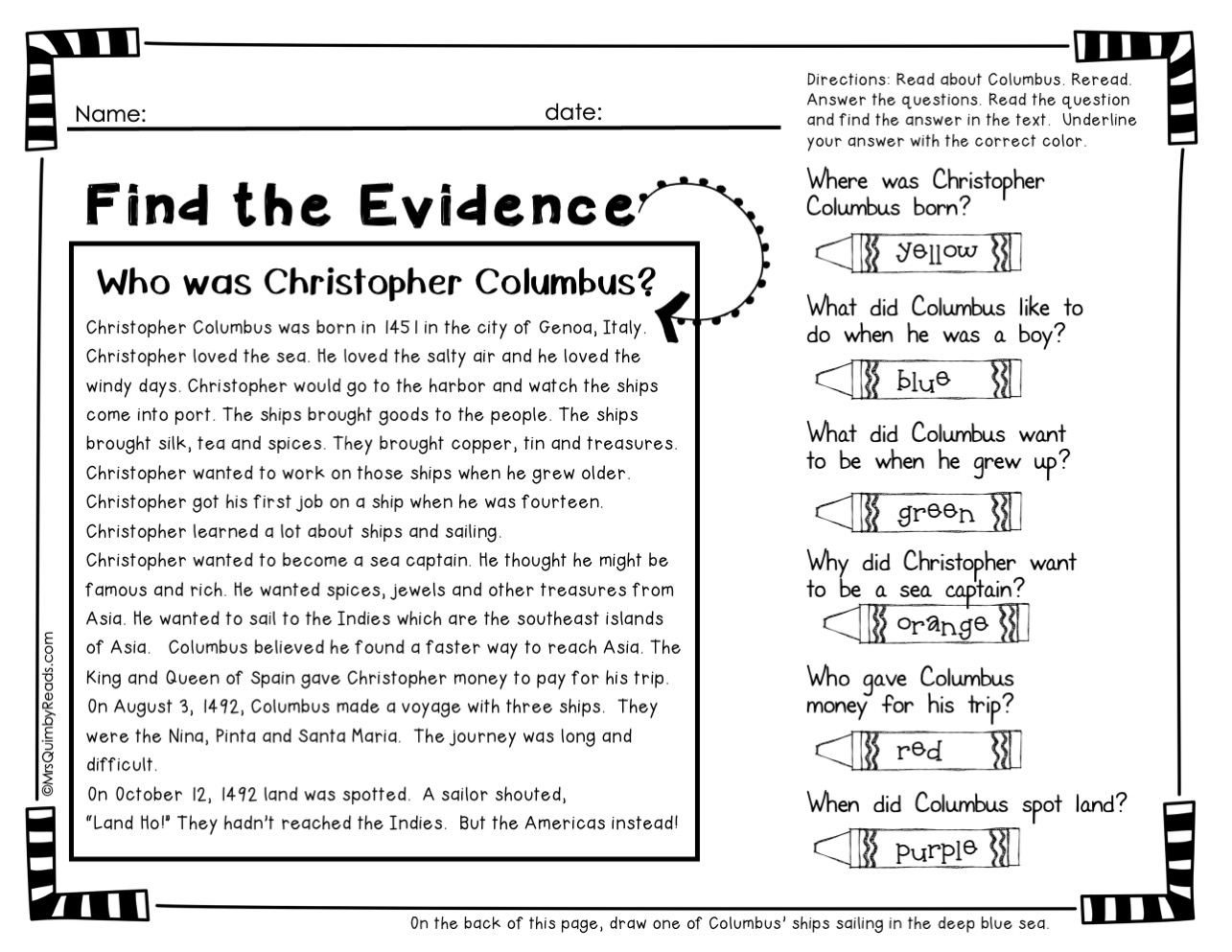 Christopher Columbus Worksheets Free Printables