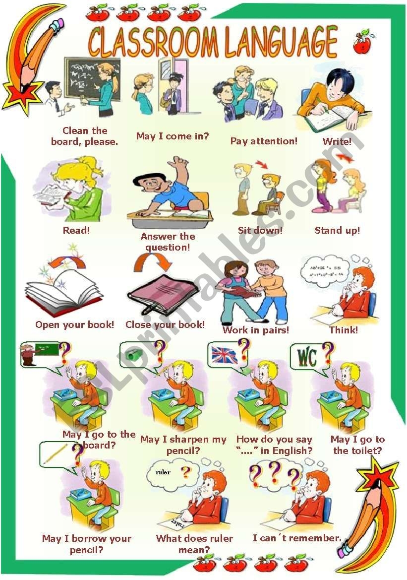 Classroom Language ESL Worksheet By Vanda51