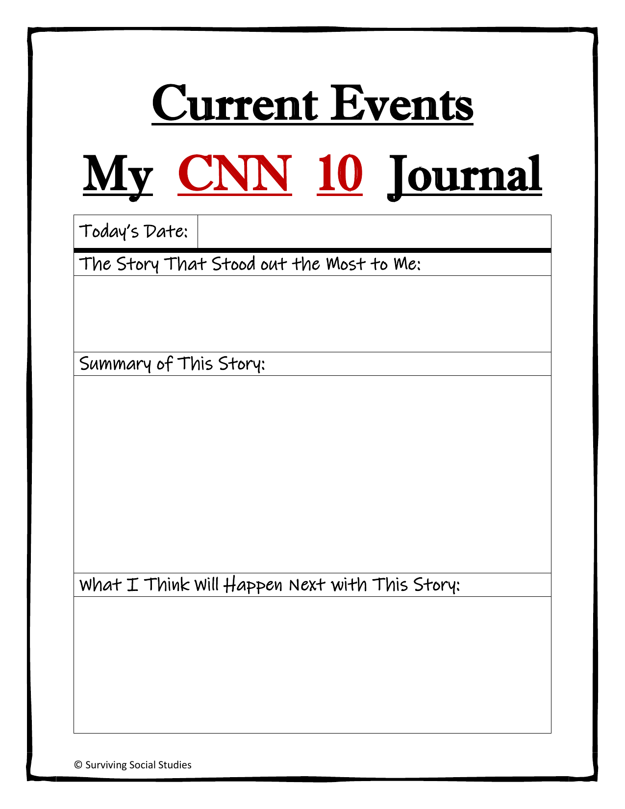 CNN 10 Current Events Journal Worksheet