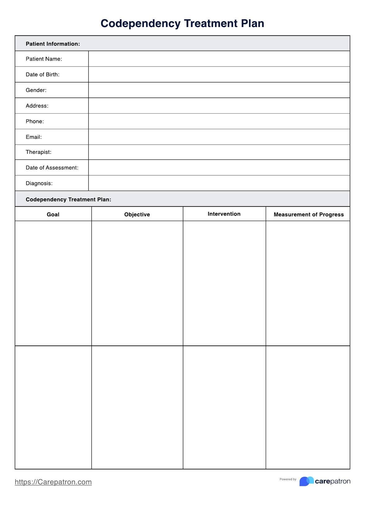 Codependency Treatment Plan U0026 Example Free PDF Download