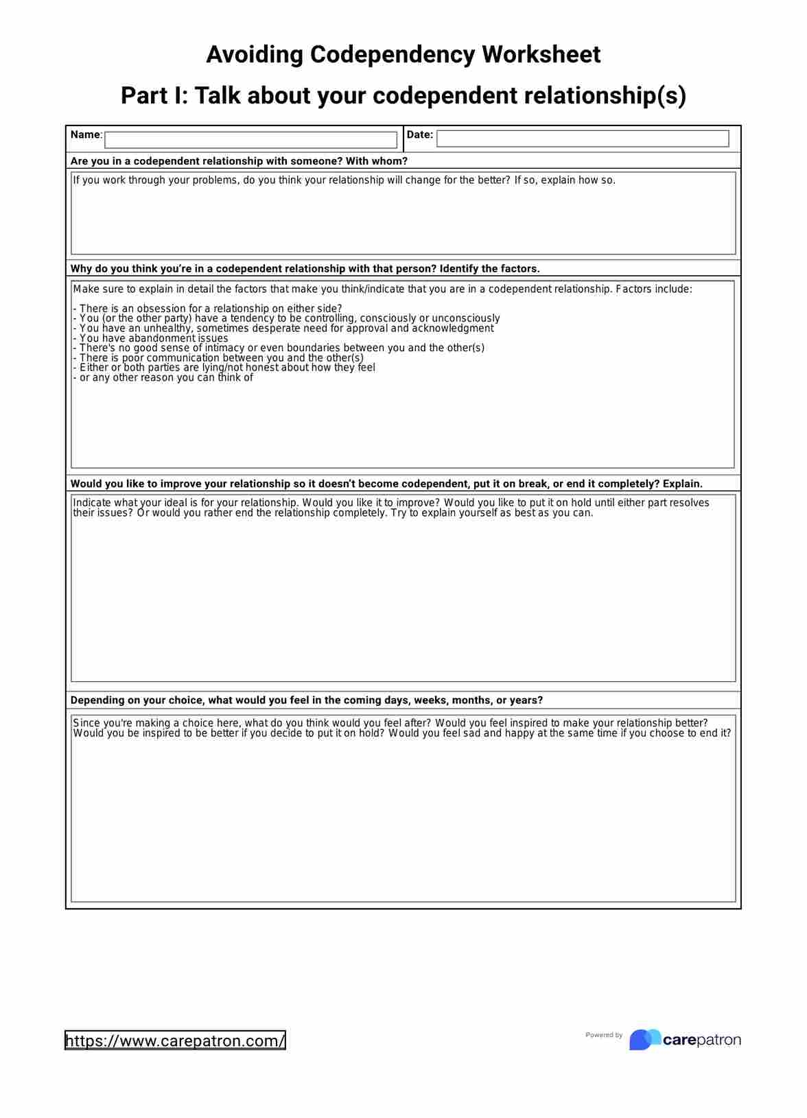 Codependency Worksheets U0026 Example Free PDF Download