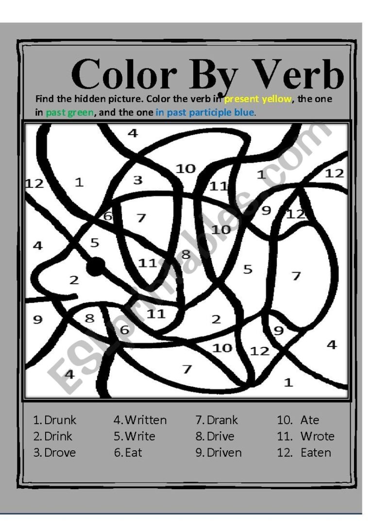 Color By Verb ESL Worksheet By AL3NA Worksheets Library