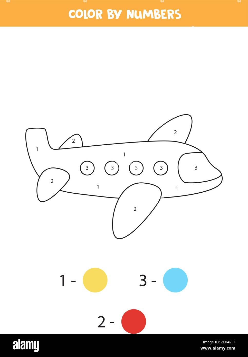 Color Cartoon Airplane By Numbers Transportation Worksheet Stock Color Cartoon Airplane By Numbers Transportation Worksheet Stock