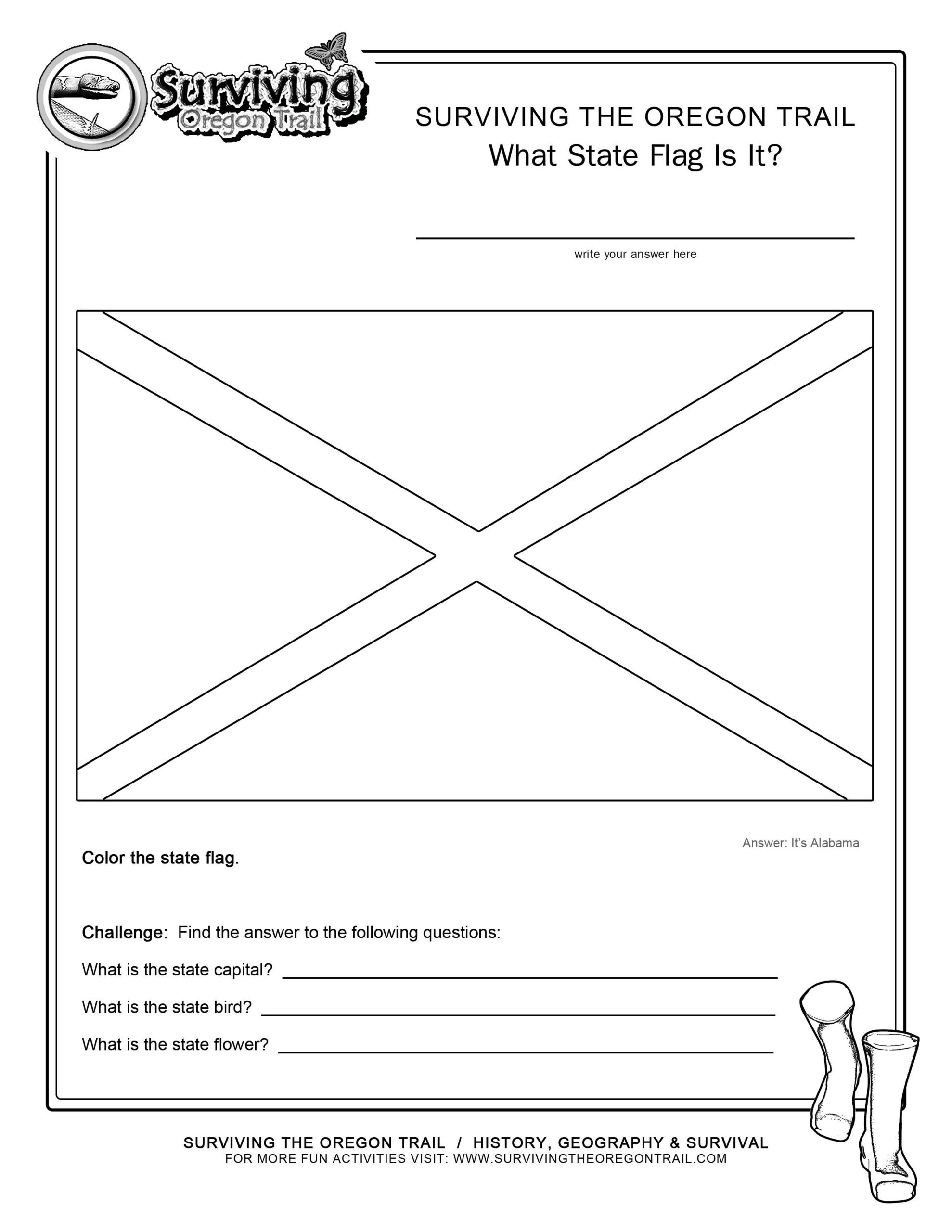 Coloring Page State Flag Alabama Printable Worksheet Surviving The Oregon Trail