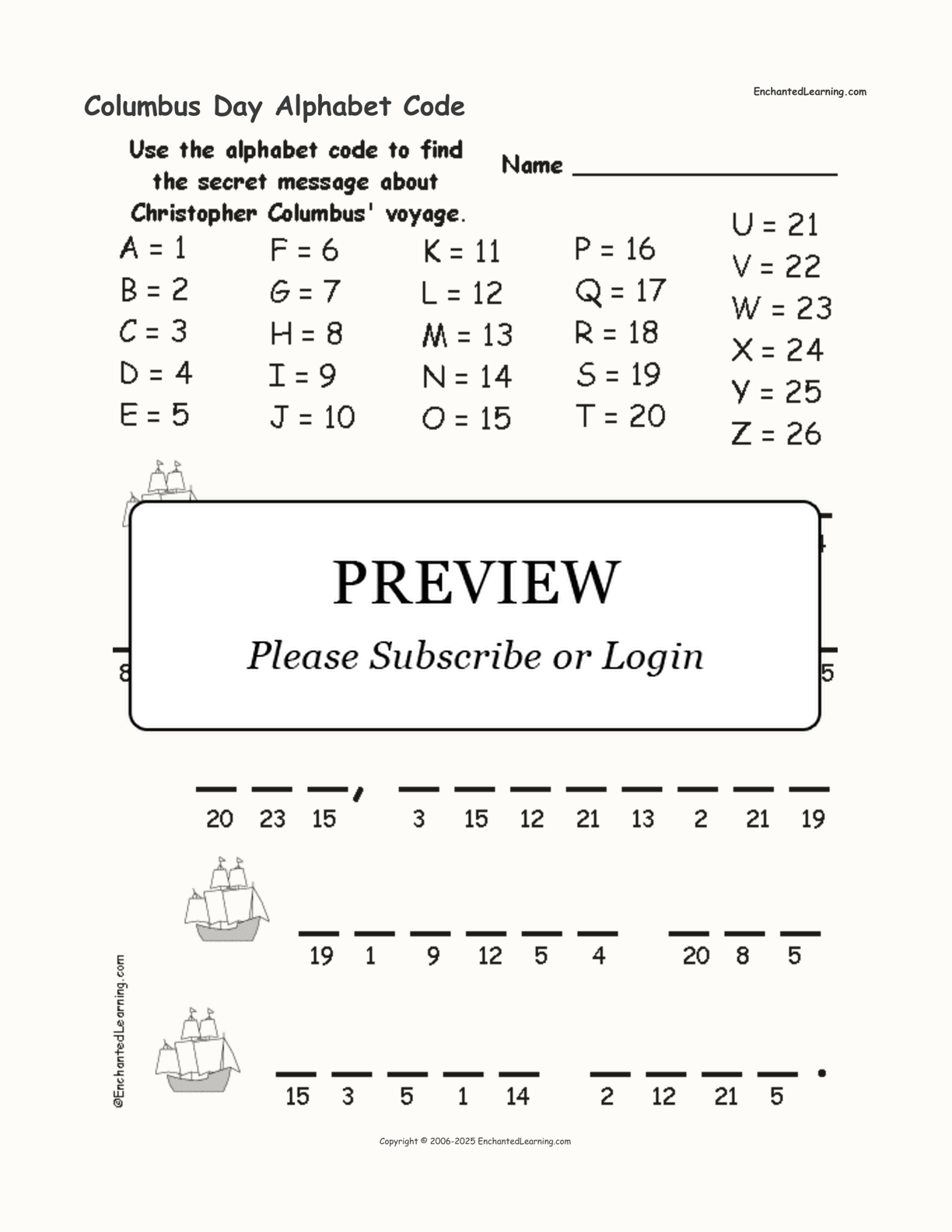 Columbus Day Alphabet Code Enchanted Learning